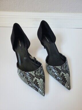 Zara Basic Collection Black & Gray Snake-Print Pointed Toe D'Orsay Heels Size 5